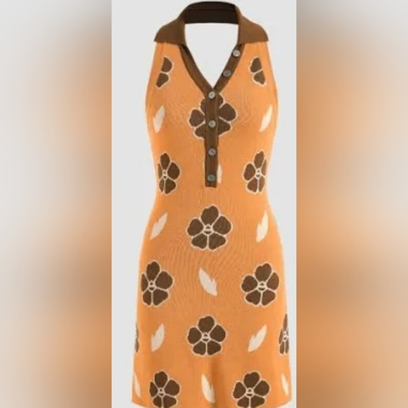 Dresses & Skirts - Cider Large Retro Floral Halter Neck Scoop‎ Back Mini Stretch dress